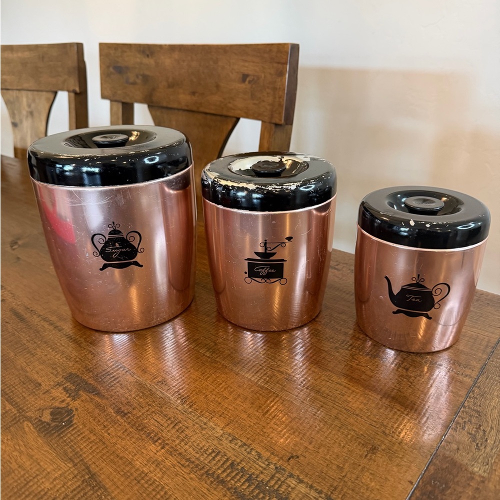 West Bend Copper Colored Aluminum Canisters Coffee-Sugar-Tea